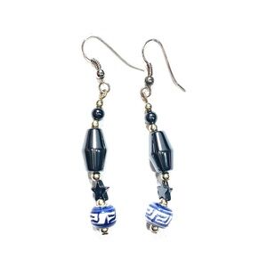 Earrings | Blue and White Star Dangle Silver